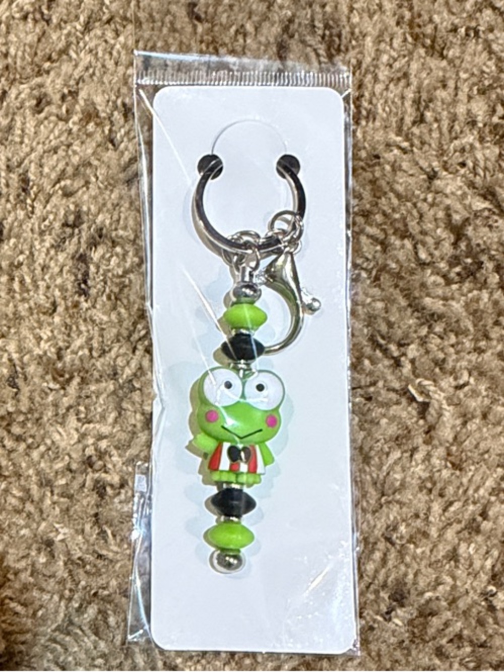Green Frog Beaded Keychain or Bag Charm